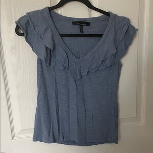 White House Black Market Light Blue Ruffled V-Neck Blouse